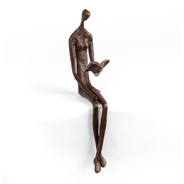 Barslea Bronze Woman Reading Over Ledge Metal Figurine